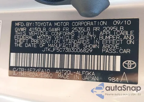 2011 Scion Tc from USA, damaged, VIN JTKJF5C73B3006829